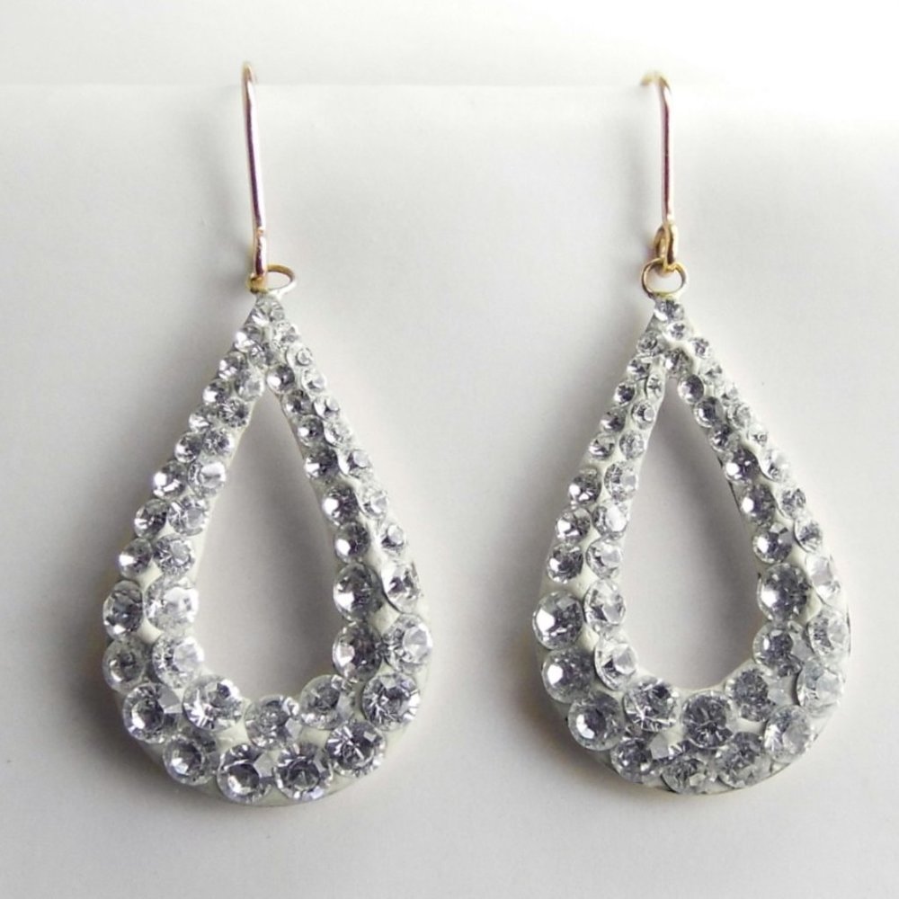 10K Yellow GOLD Drop Crystal Dangle EARRINGS - Picture 3 of 7